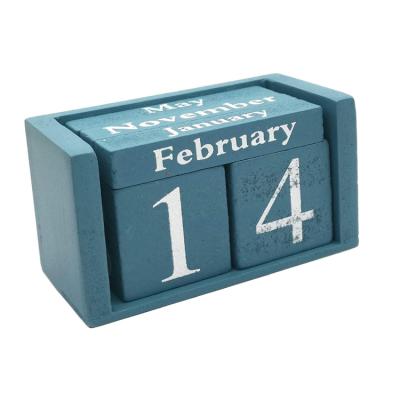 China Modern Blue Wooden Restaurant Office Desk Modern Blue Wooden Restaurant Small Table Calendar Table Block Date Display Nordic Wooden Calendar for sale