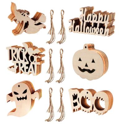 China Europe Customization Cutting Decoration Solid Wood Hanging Craft Children's Wooden Crafts DIY Halloween Decor for sale