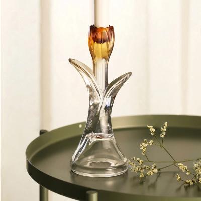 China Europe Tulip Crystal Candle Holder Home Decoration popular wholesale Art Dining Room Table Europe Amazon Crystal Glass Candle Holder Living for sale