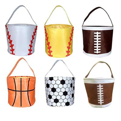 China Holiday Decorations AA22-18 Basketball Easter Basket Sports Canvas Totes Canvas Totes Baseball Bucket Storage Bag Kids Candy Handbag for sale