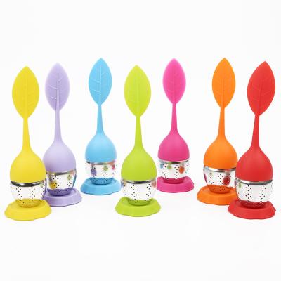 China AA7-1978 Silicone Tea Infuser Sustainable Leaf Make Tea Bag Filter Strainer With Drop Tray Stainless Steel Tea Strainers for sale