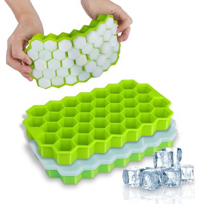 China Viable Ice Cube Trays Reusable Silicone Honeycomb Ice Cube Mold Ice Maker with Removable Lids for sale