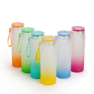 China Sustainable Sublimation Blanks Water Bottles 500ML Outdoor Travel Leakproof Drinkware Bottle Photo Diy Gradient Frosted Glass Water Bottle for sale