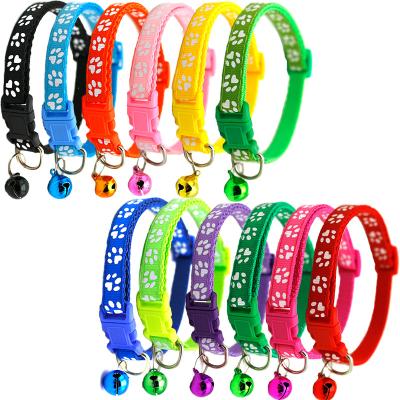 China Cute Viable Cartoon Footprint Collar Dog Pets Fashion Bell Adjustable Collars For Dog Cats Puppy Pet Accessories for sale