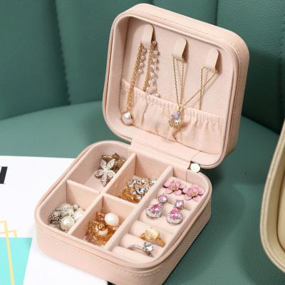 China Recyclable Recyclable Jewelry Box Ring Earring Storage Organizer Easy to Carry Packaging Custom Logo PU Jewelry Boxes AA22-15 for sale