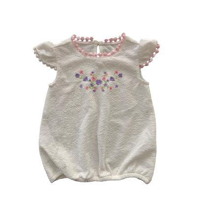 China Anti-wrinkle Flower Print Baby Summer Poplin Dress with lace Toddler Girl Falbala Sleeve Girl Dress for sale