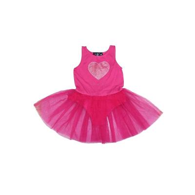 China Anti-wrinkle Pink Heart Print Baby Summer dress Toddler Girl Grenadine Sleeveless baby Girl Dress for sale