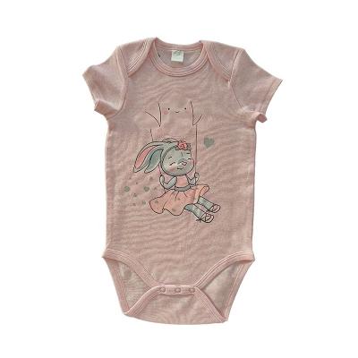 China Casual Wear Wholesale Print Newborn Baby Infant Clothes Summer Pink Rabbit Baby Bodysuit Romper for sale