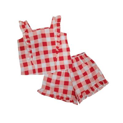 China Sustainable Factory Wholesale Hot Sale Summer Ruffle Shoulder Two Pieces Outfit Girls Clothing Set for sale