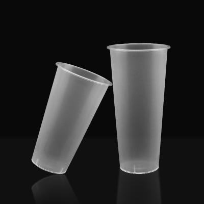 China 90 Gauge Eco-Friendly Biodegradable Disposable Frosted Plastic Beverage Cup Custom Transparent Creative Cold Cup Beverage Milk Tea Cup for sale