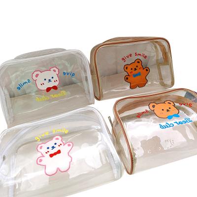 China Bear prints fast PVC waterproof clear cosmetic bag bear delivery cartoon storage clear toliletry bag for stationery for sale