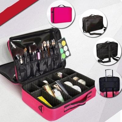 China Women Travel Makeup Bag Cosmetic Case Durable Nylon Storage Organizer Portable Makeup Train Case With Adjustable Dividers for sale