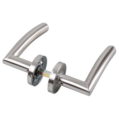 China Modern Classic Round Satin Stainless Steel Bend Tube With Escutcheon Parts Lever Door Knob Door Handle Internal Interior for sale