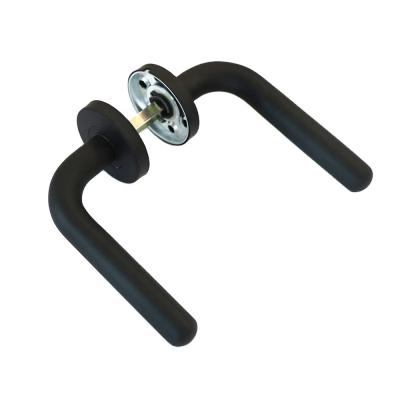 China Modern SS Stainless Steel Hollow Thin Tube Matt Black Powder Coating Finish Hardware In Round Rosette Lever Door Handle Set for sale