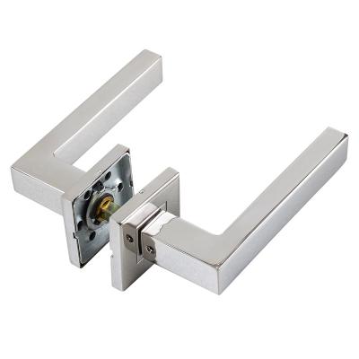 China Modern Modern Stainless Steel Square Tube Mirror Polished Finish Entry Square Rosette Lever Door Handle Lock Interior Interior for sale