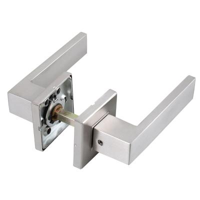 China Modern Stainless Steel Satin Brushed Finish Entry Square Solid Interior Rosette Lever Bedroom Door Handle Lock for sale