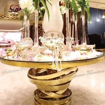 China Customize Stainless Steel Tempered Glass Base Tops Around Wedding Dining Table For Party for sale