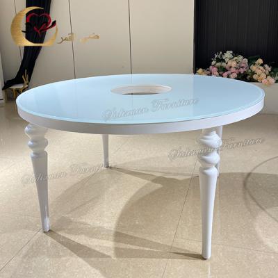 China White Metal Glass Frame Mirror Supplies Glass Top Luxury Wedding Event Tables for sale