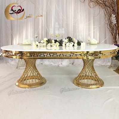 China Customized luxury modern MDF furniture stainless steel gold white dining table set for sale