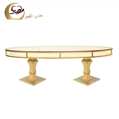 China Customized Crystal Stainless Steel Frame Decor Tempered Glass Event Tables For Weddings for sale