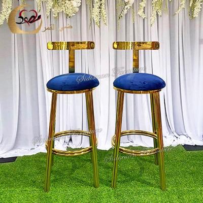 China Good new sale hotel bar furniture stainless steel cocktail bar chair blue welding bar stool for sale