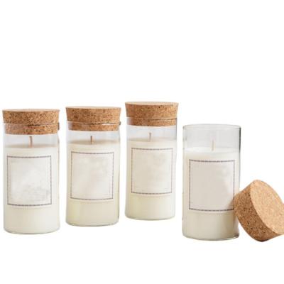 China Home decoration cylinder tube pyrex borosilicate glass candle jar with cork lid for sale