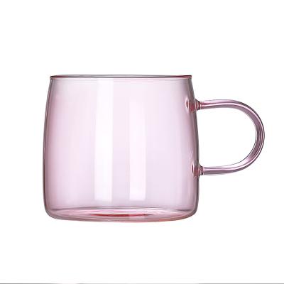 China Food Hand Safe Custom Blown Pyrex Solid Borosilicate Glass Colorful Tea Cup With Handle for sale