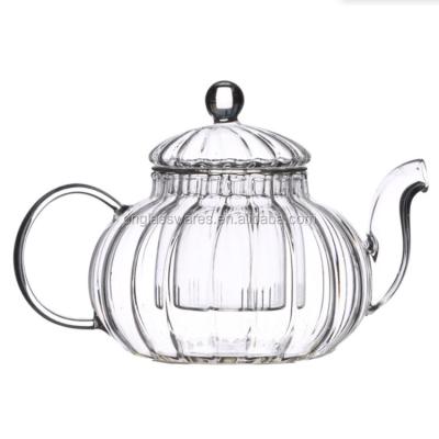 China 600ml Handblown Viable Pyrex Borosilicate Glass Heat Resistant Teapots With Glass Strainer Infuser for sale