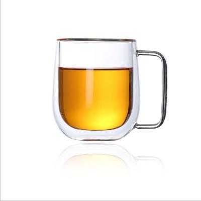 China Wholesale 500ml Double Wall Clear Heat Resistant Glass Mugs Glass Tea Cup Drinking Glass With Handle for sale