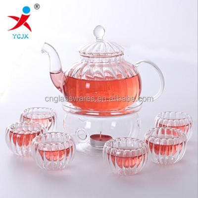 China Sustainable Supply Custom Clear Borosilicate Glass Pumpkin Shape Teapots for sale