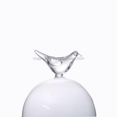 China Europe wholesale bird decorated glass dome bell glass for candle holder or other sweet dessert display for sale