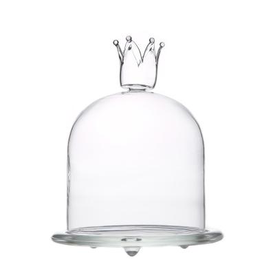 China China Wholesale Handmade Clear Crown Glass Dome With Base Bell Glass Wedding Decoration for sale