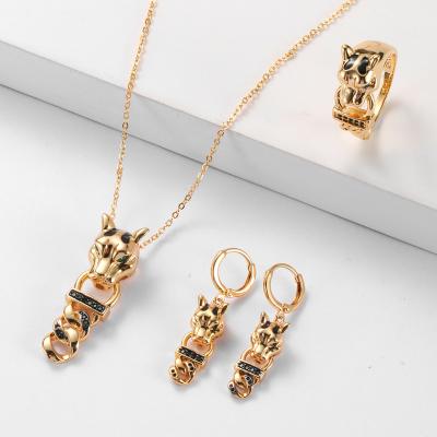 China Black Diamond Ring Earring Set Wedding Party Classic Tiger Head Pendant Fashion Jewelry WARRANTY for sale