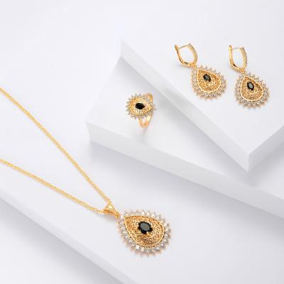 China Fashion Jewelry GARAANTIIE Three Times Charm Water With Black Stones, Suitable For Wedding Party for sale