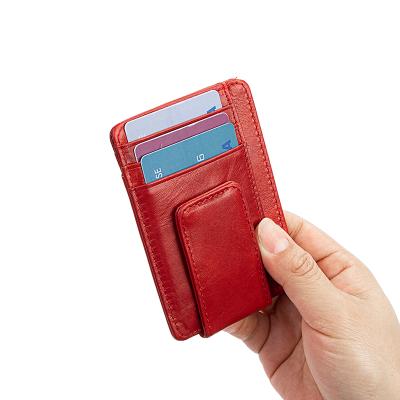 China Business.office.gift Crazy Horse Leather Wallet Business.office.gift Pocket Minimalist Slim Vintage Blocking Magnetic Credit ID Card Holder With Money Clip for sale