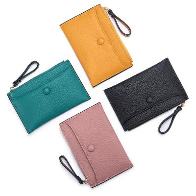 China High Quality Genuine Leather Women's First Layer Fashion Cowhide Small Credit Card Holder Coin Purse Short Wallets for sale