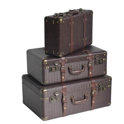 China Mayco Viable 3 Piece Small Antique Wood and Leather Trunk Organizer for sale