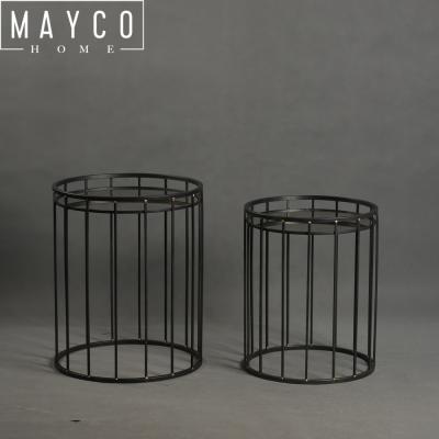 China Unique Eco-Friendly Mayco Metal Round Nesting Accent Table With Mirror Top And Round Base Set Of Two Metallic Finish Black for sale