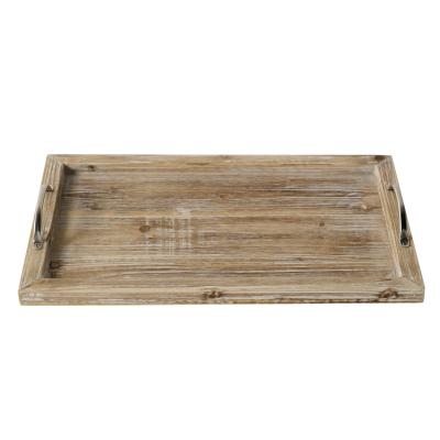 China Eco - Friendly Decorative Metal Handle Storage Extra Large Ottoman Wooden Serving Tray for sale