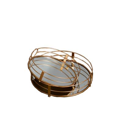 China Modern Elegant Mayco Round Gold Serving Tray Tea Tray Set Wedding Tray Gift for sale