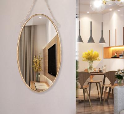 China Samll Quantity New Fast Shipping Acceptable Gold Mayco Wall Hanging Oval Mirror With Chain for sale