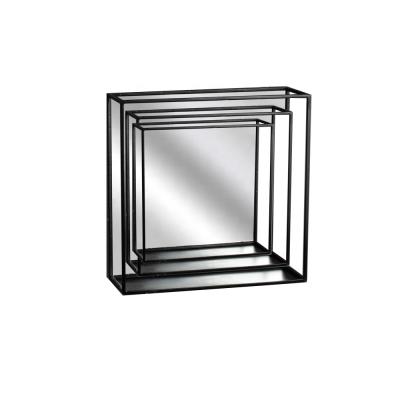 China Mayco Modern Stylish Magnetic Decorative Square Metal Wire Wall Mirror With Shelf for sale