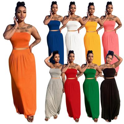 China 2022 New Arrival Fashionable 2 Piece Skirt Breathable Solid Color Plain Set Two Piece Tube Tops And Skirt Set Women Dress for sale