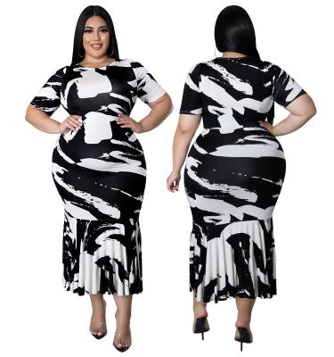 China Best selling plus size dry cleaning women dresses wholesale boutique clothing for women graffiti print stitching stylish casual outfits for sale