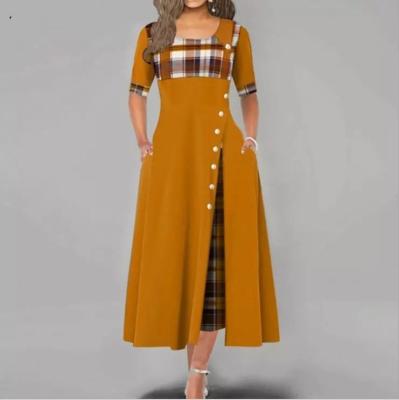 China 2022 High Quality Anti-Static Women's Clothing Plus Size Long Large Size Dress Contrast Color Midi Dress Office Style Casual Wear for sale