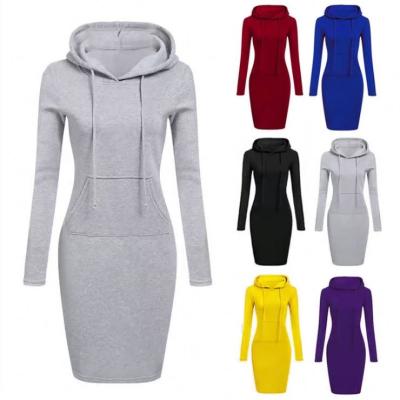 China 2022 New Arrivals Solid Color O Neck Casual Design Women Breathable Hoodie Dress for sale