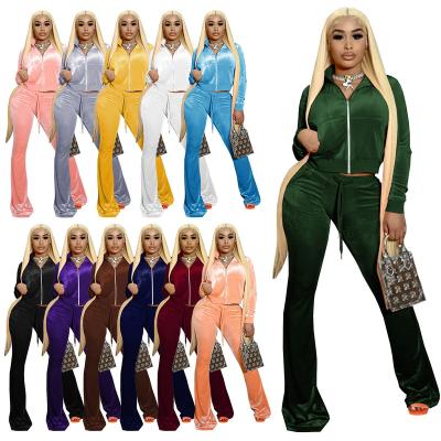 China QUICK DRY fashion women's clothing good quality solid color pant suit flared women's sports suit for sale