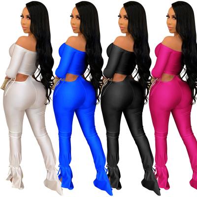 China 2022 new arrivals cavity solid color QUICK DRY women's clothing sexy bandage stacked pants two-piece set fashion clothes for sale