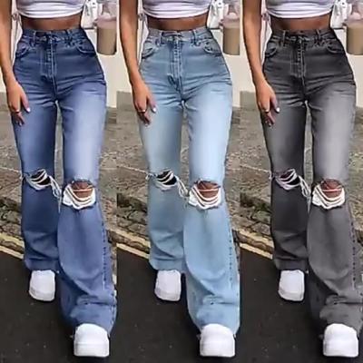 China Autumn Winter Hot Selling Women's jeans QUICK DRY sexy denim ripped straight pants 2022 new flared pants women's jeans for sale