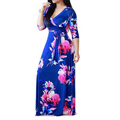 China Dry Cleaning Sping 2022 Plus Women Maxi African Split Dress For Long Sleeve Floral Print Dress Women Clothing Long Sleeve Dress for sale